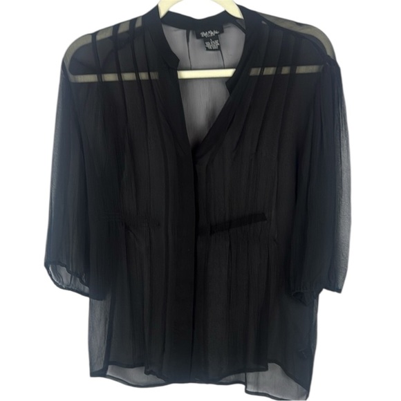 Bob Mackie 100% Silk Classic Black Sheer Blouse with Mandarin Collar Size Large - Picture 1 of 8